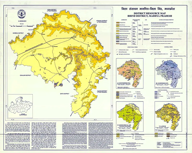 District Resource Map of Bhind Image Taken from https://employee.gsi.gov.in/cs/groups/public/documents/document/b3zp/mti2/~edisp/dcport1gsigovi126638.gif